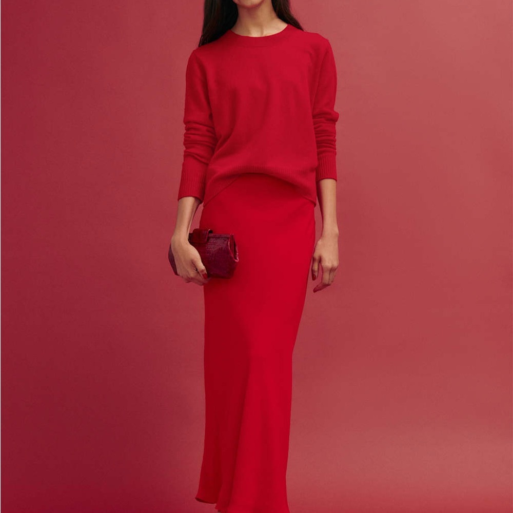 NWT Reformation Dana Cashmere Crew Cherry Red Sweater - Picture 10 of 11
